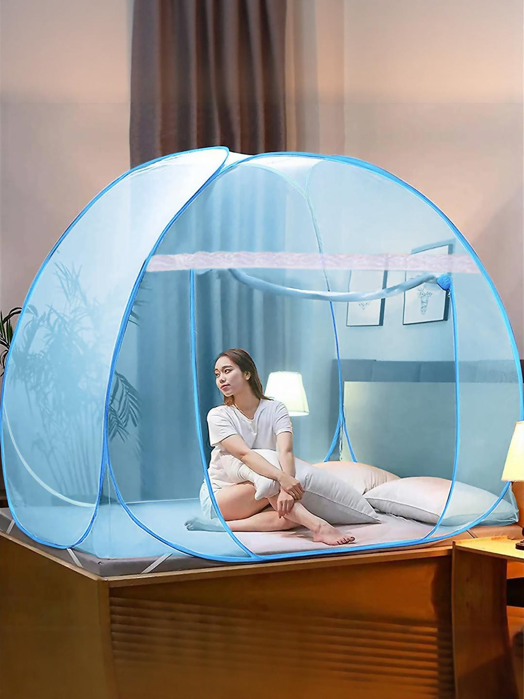 NP-HVRD Polyester Fabric Blue & White King Size Tent Mosquito Net
