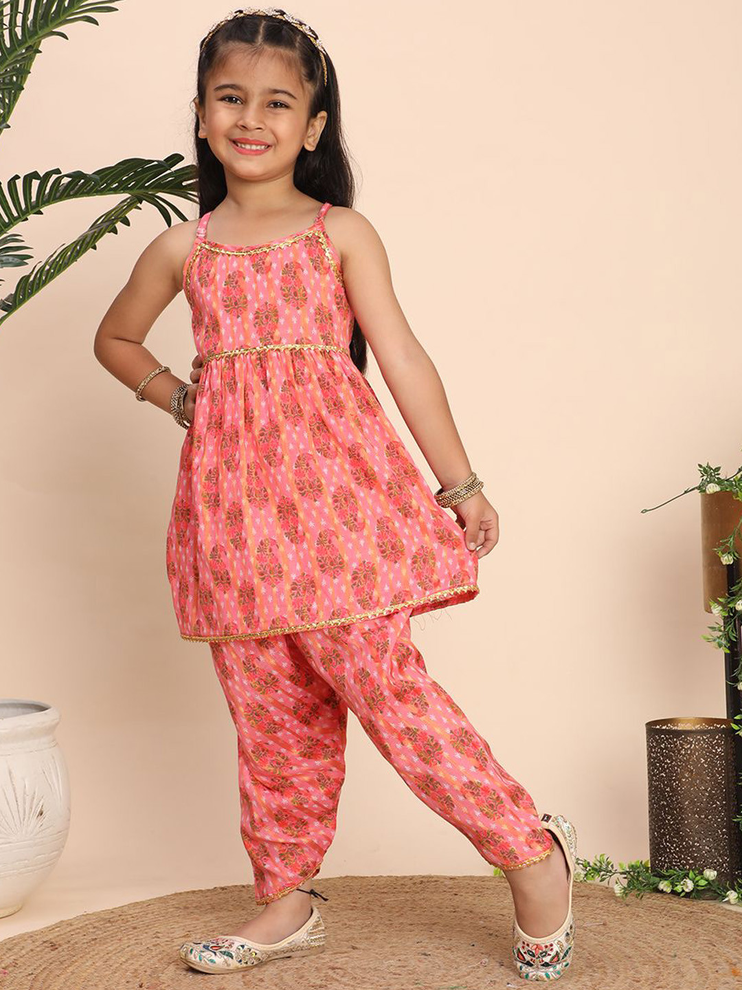 Cutiekins Girls Paisley Print Regular Gotta Patti Anarkali Kurta with Dhoti Pants