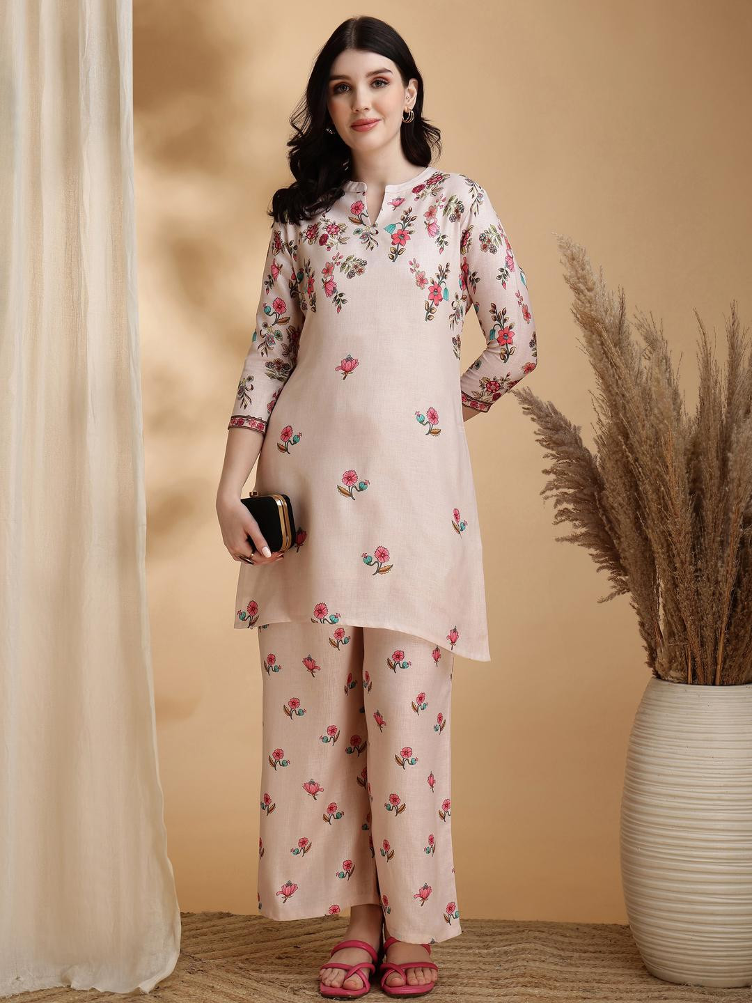 KALINI Women Floral Prints Linen Tunic & Palazzos Co ords