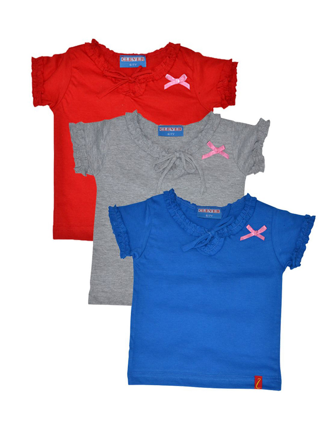 CLEVER Pack Of 3 Girls Tie-Up Neck Top