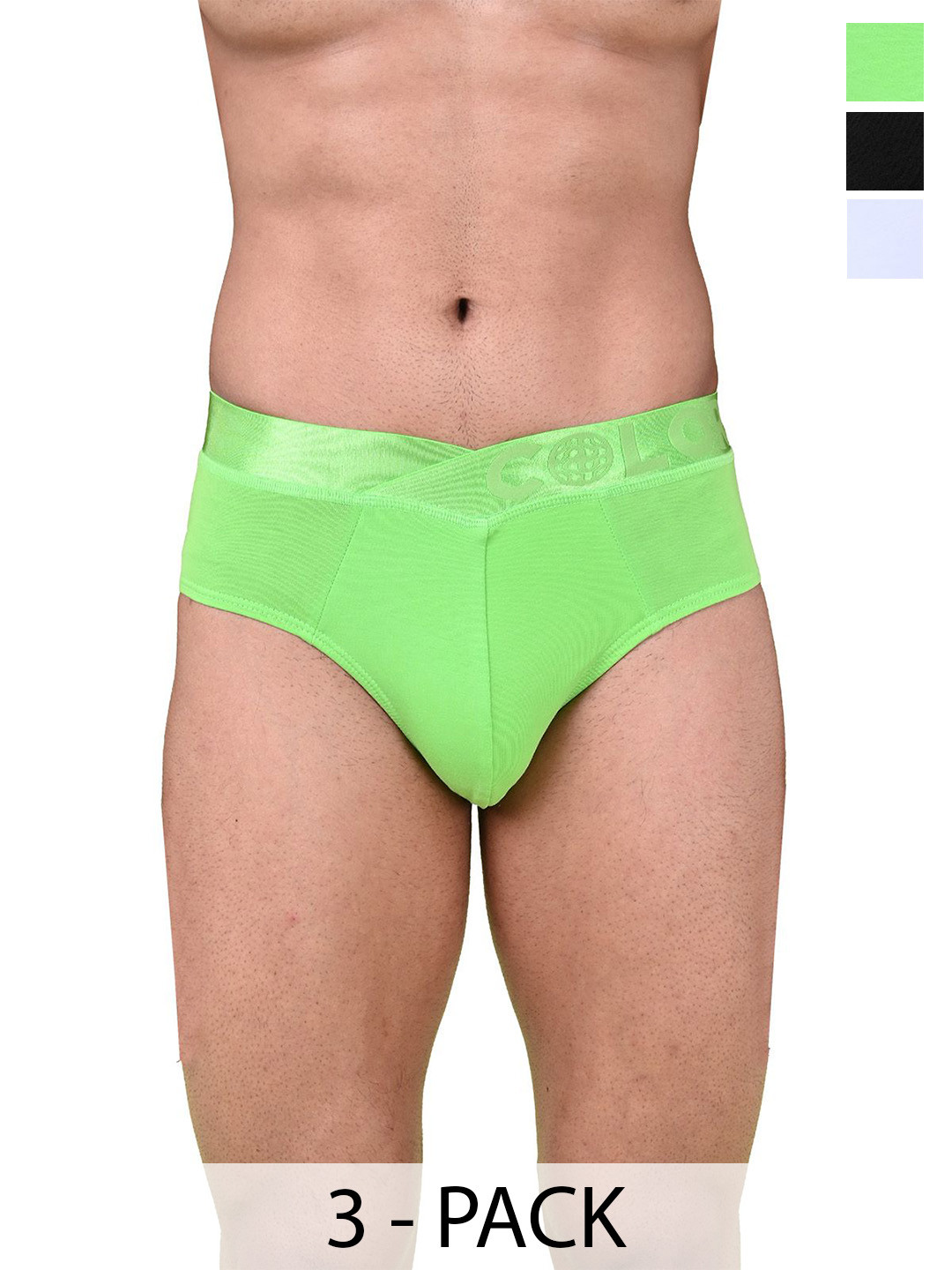 COLORS by Rupa Frontline Pack Of 3 Low-Rise Basic Briefs 1002-B-NGrn-W