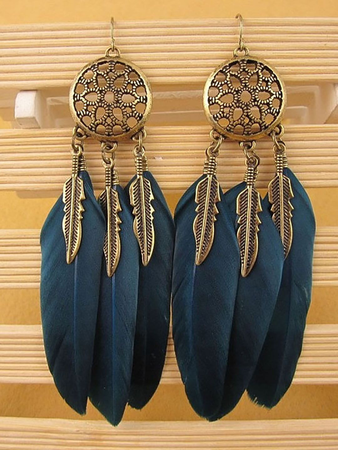 Young & Forever Brass-Plated Feather Shaped Drop Earrings