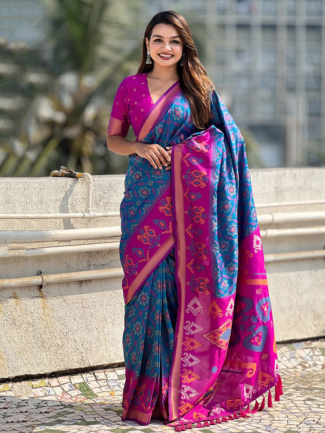Nayanthara Trends Ethnic Motif Woven Design Zari Patola Saree