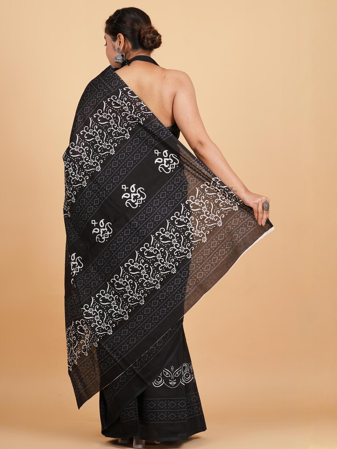 Lovwear Black Pure Cotton  Sarees