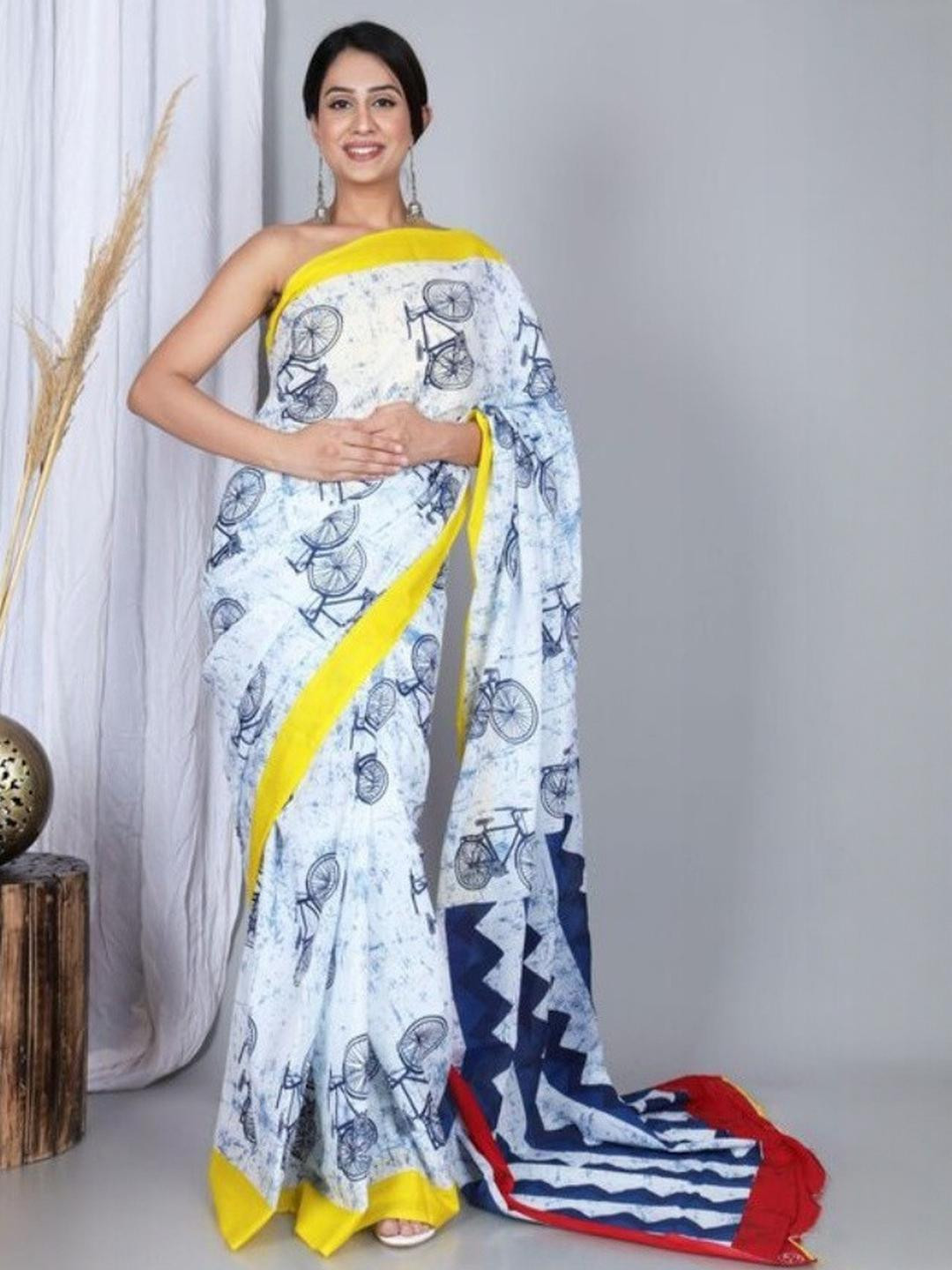 Lovwear White Pure Cotton  Sarees