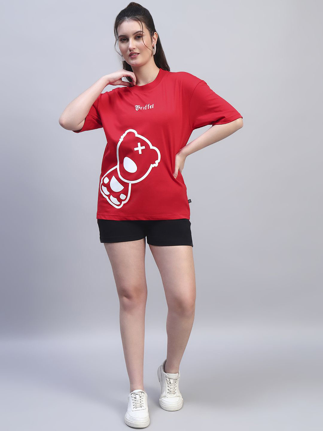 GRIFFEL Bear Printed Pure Cotton Round Neck T-Shirt With Shorts Co-Ords