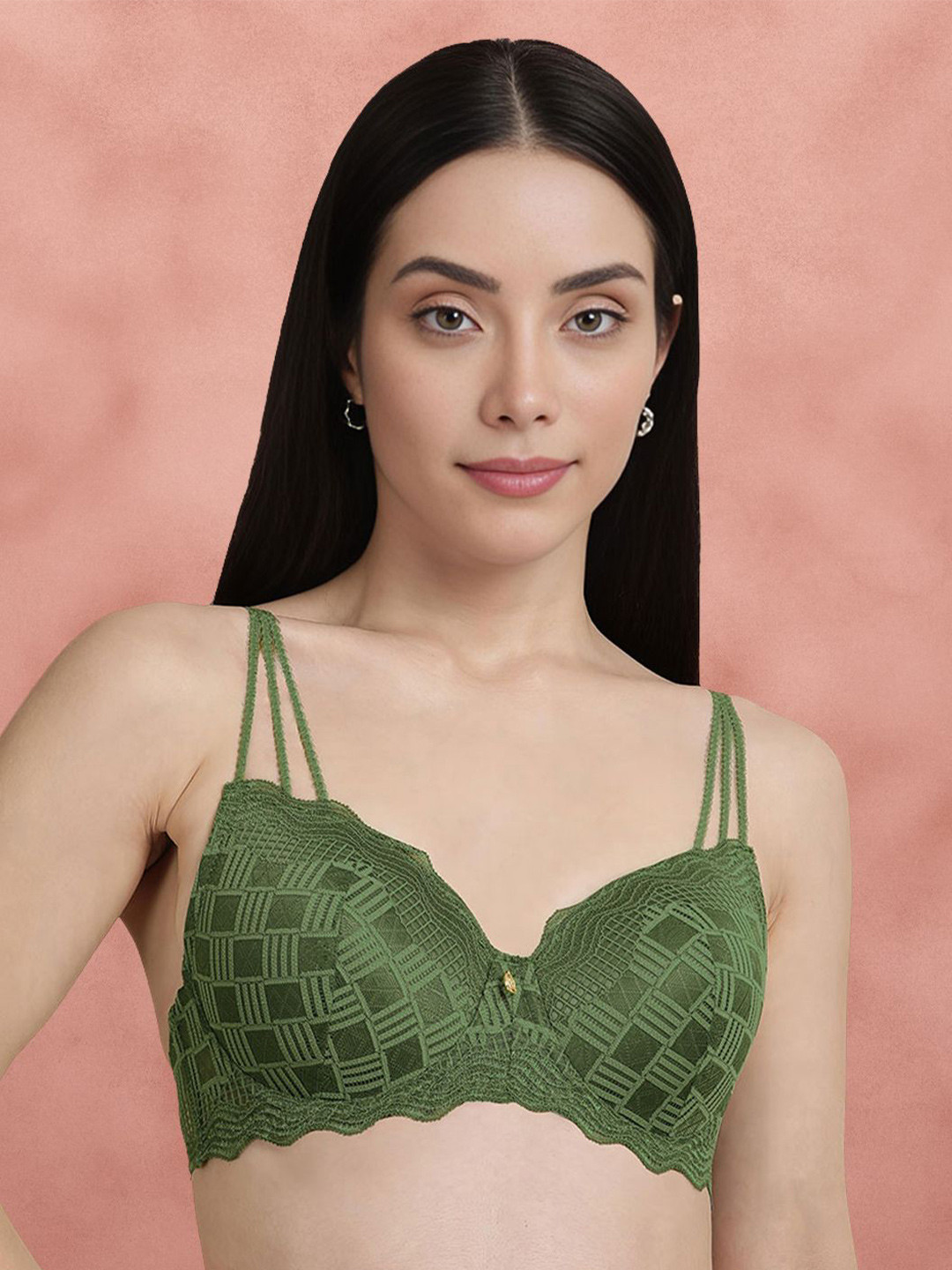 Susie Core Geometric Printed Underwired Lightly Padded Medium Coverage Lace Bra