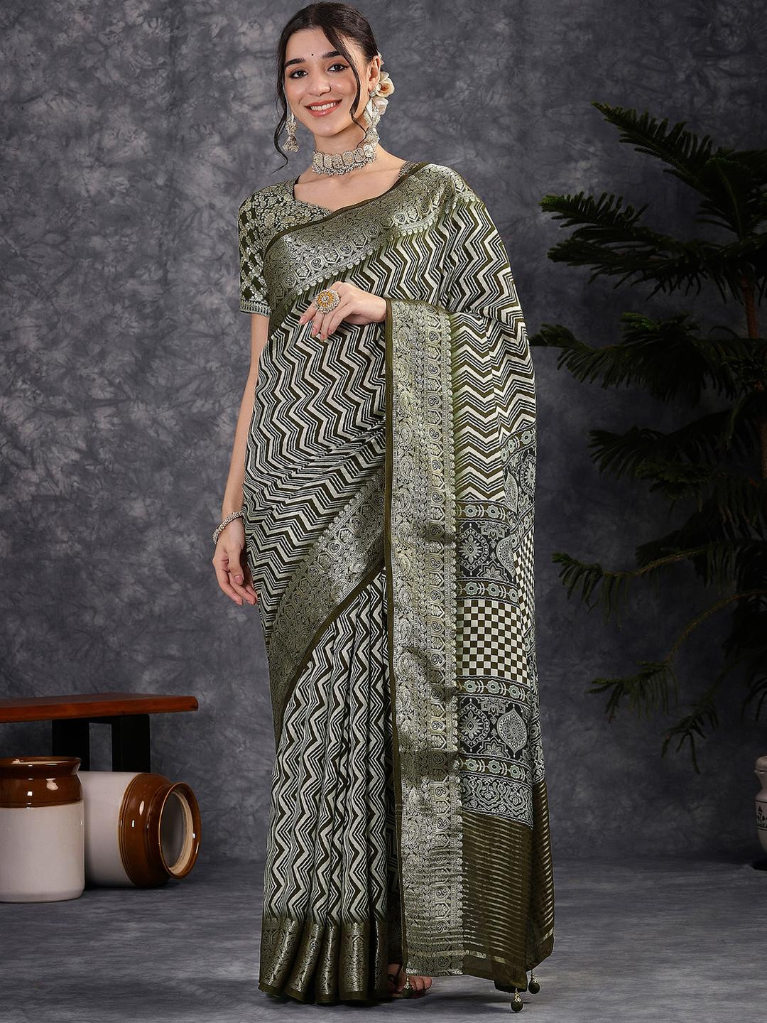 Anouk Women Olive Viscose Traditional Saree
