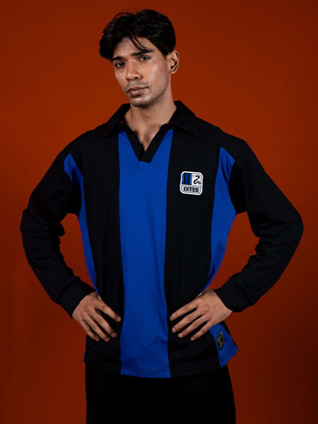 Shop Football Inter Vintage Striped Polo Collar Relaxed Fit T-Shirt