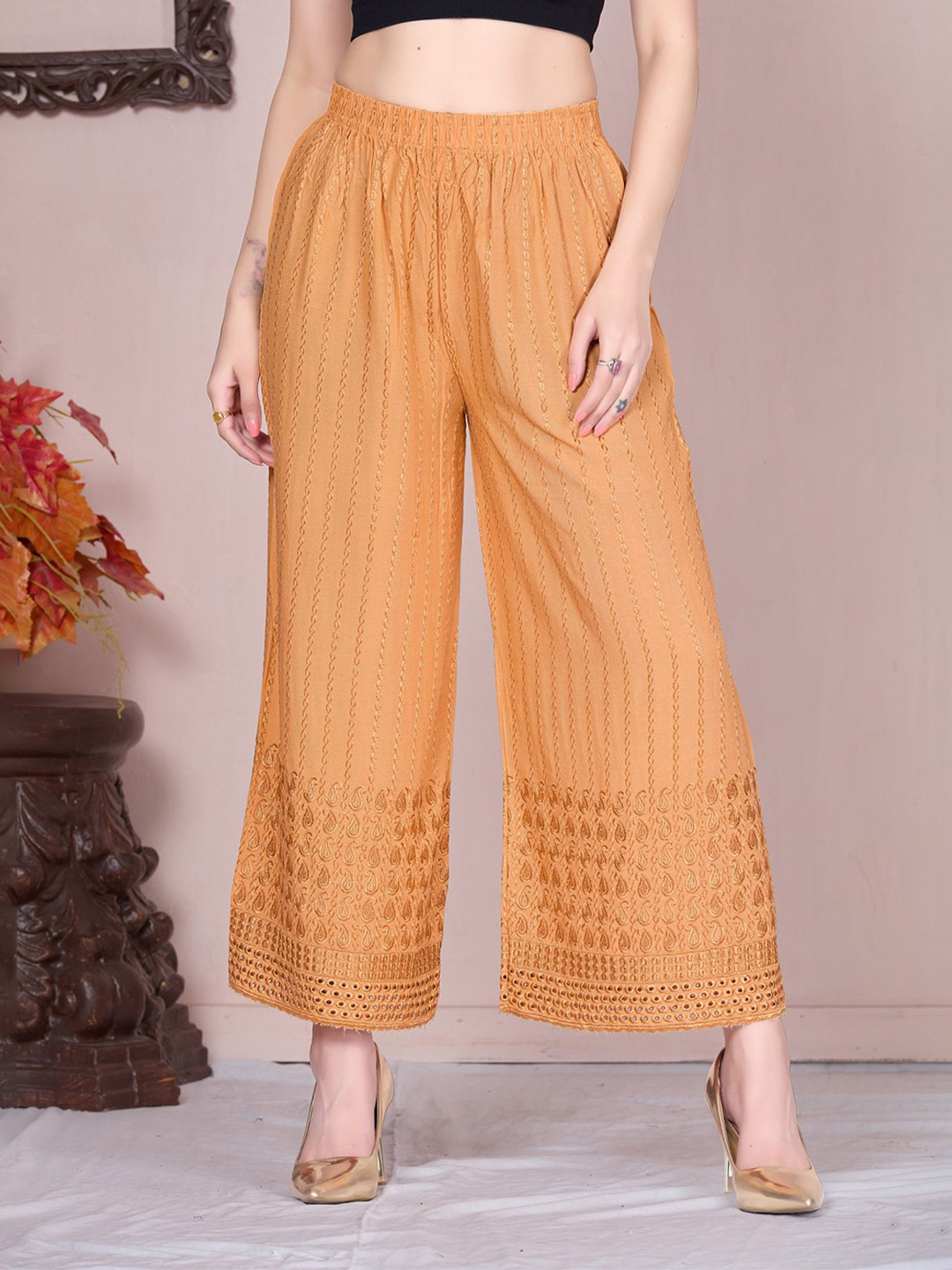 Vivika Women Paisley Embroidered Chikankari Palazzo