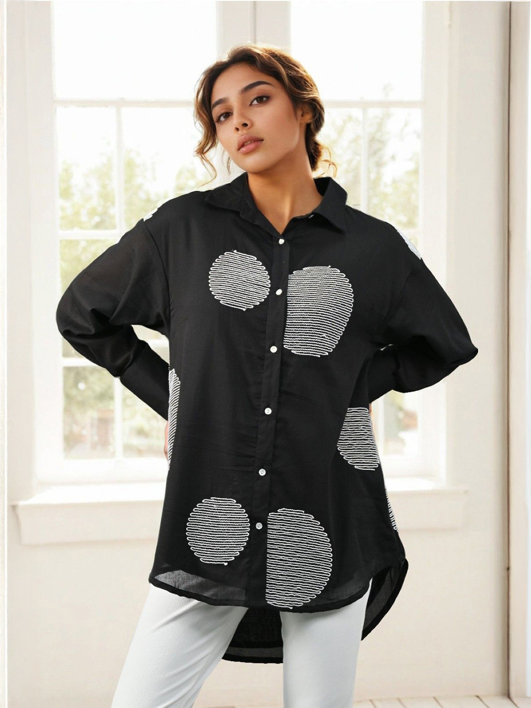 AUTUMN LANE Women Pawan onyx embroidery Cotton Shirt