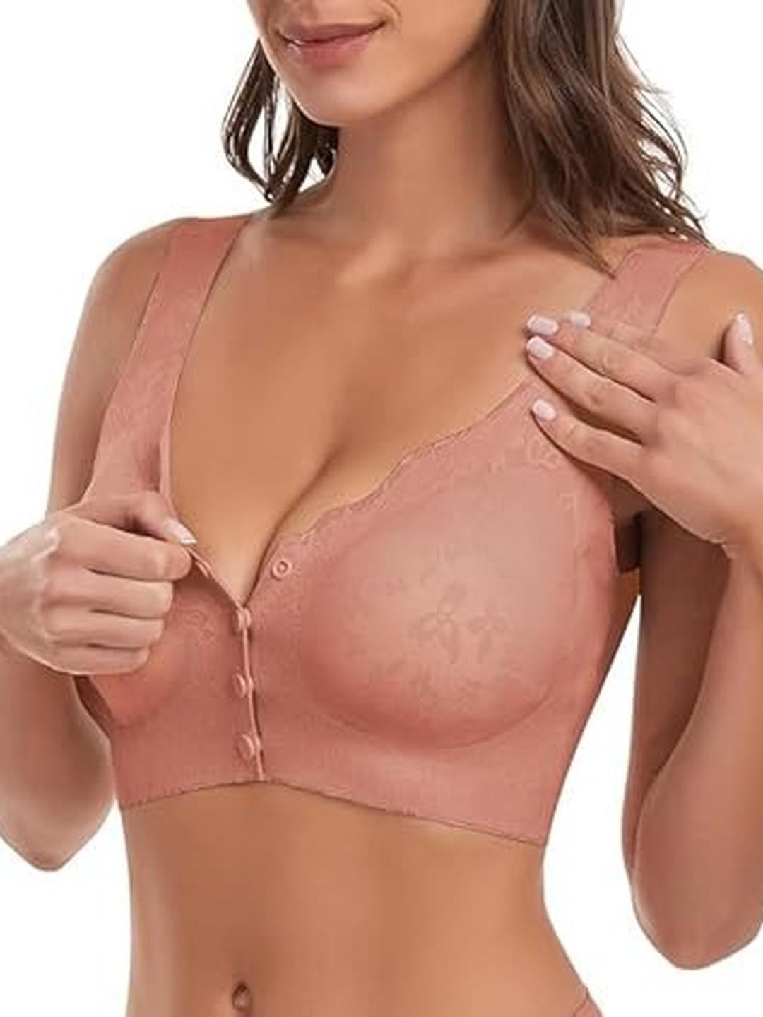 Eleg & Stilance Women Peach Maternity Feeding Lightly Padded Front-Open Nursing Cotton Bra