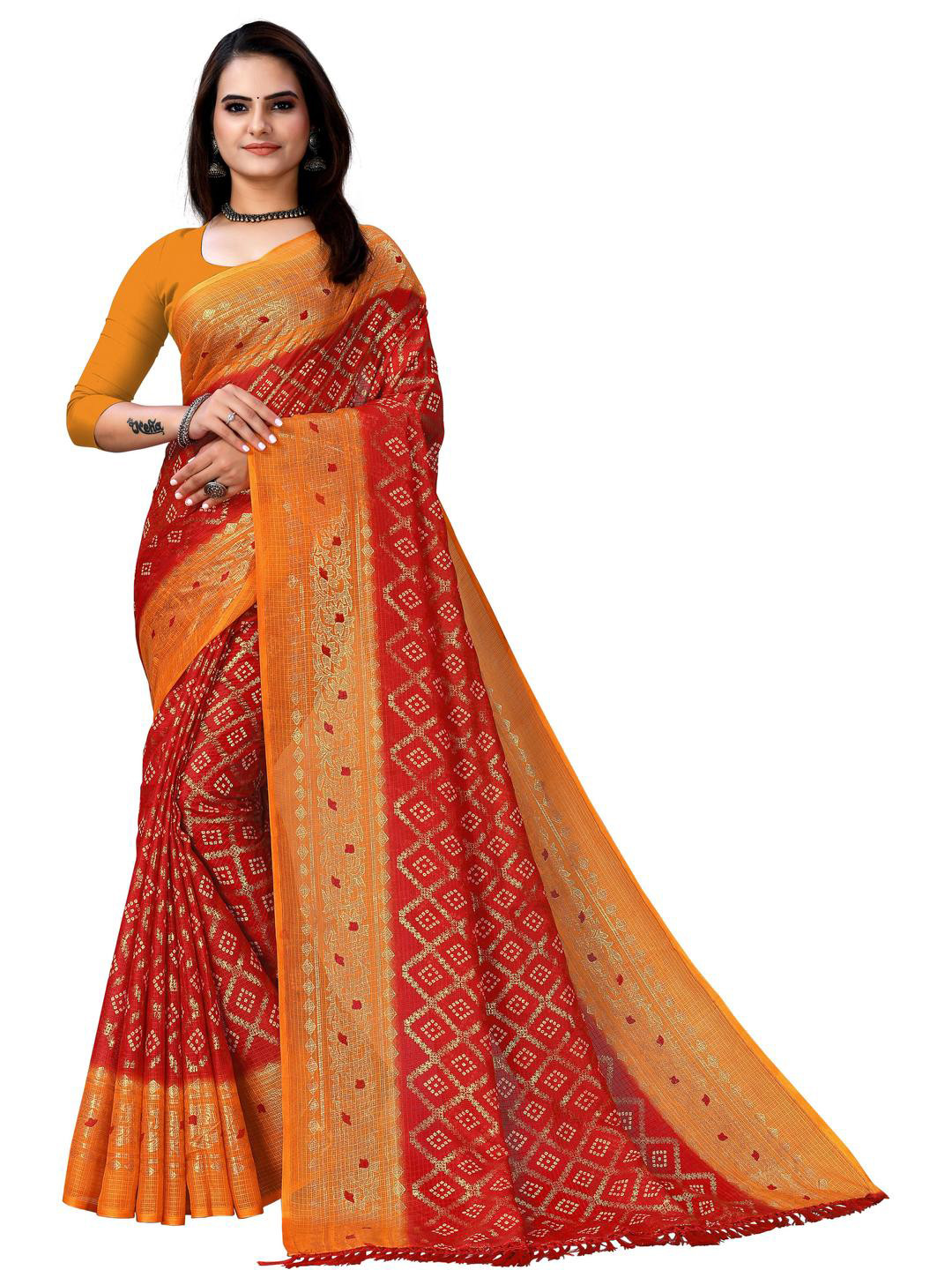 KANOODA Woven Design Zari Net Kota Saree