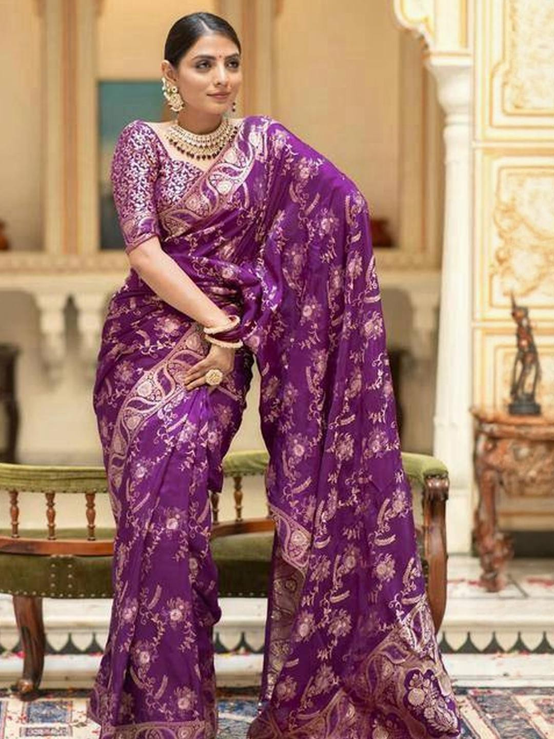 Sita Violet Silk Blend Woven Design Sarees