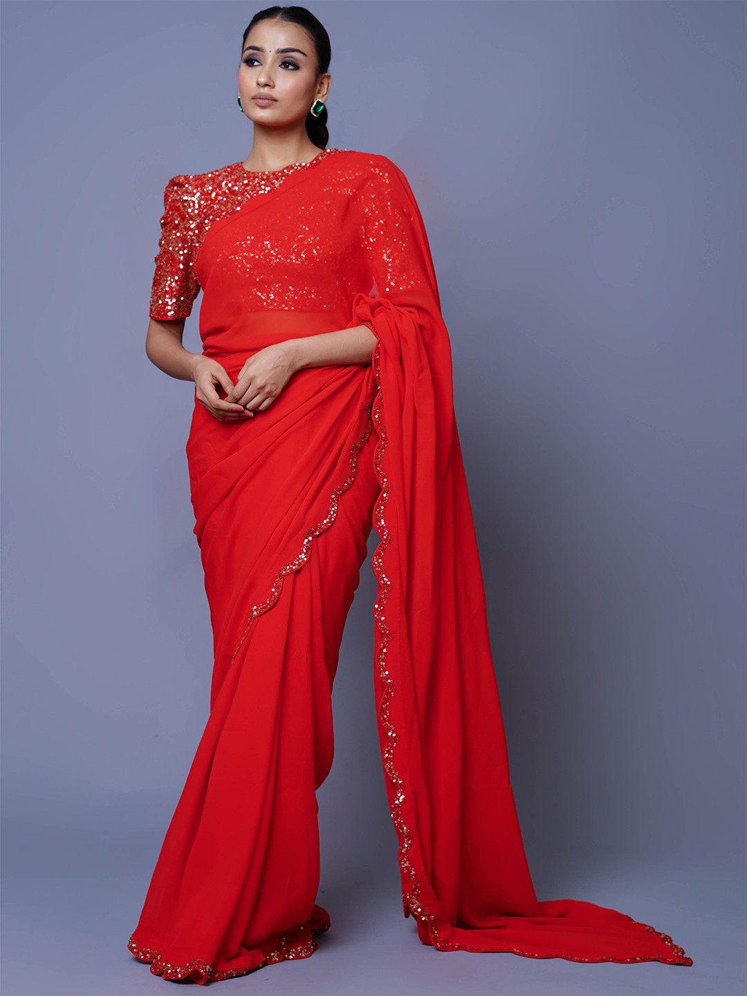 SANJ ADITYA Sequinned Pure Georgette Saree