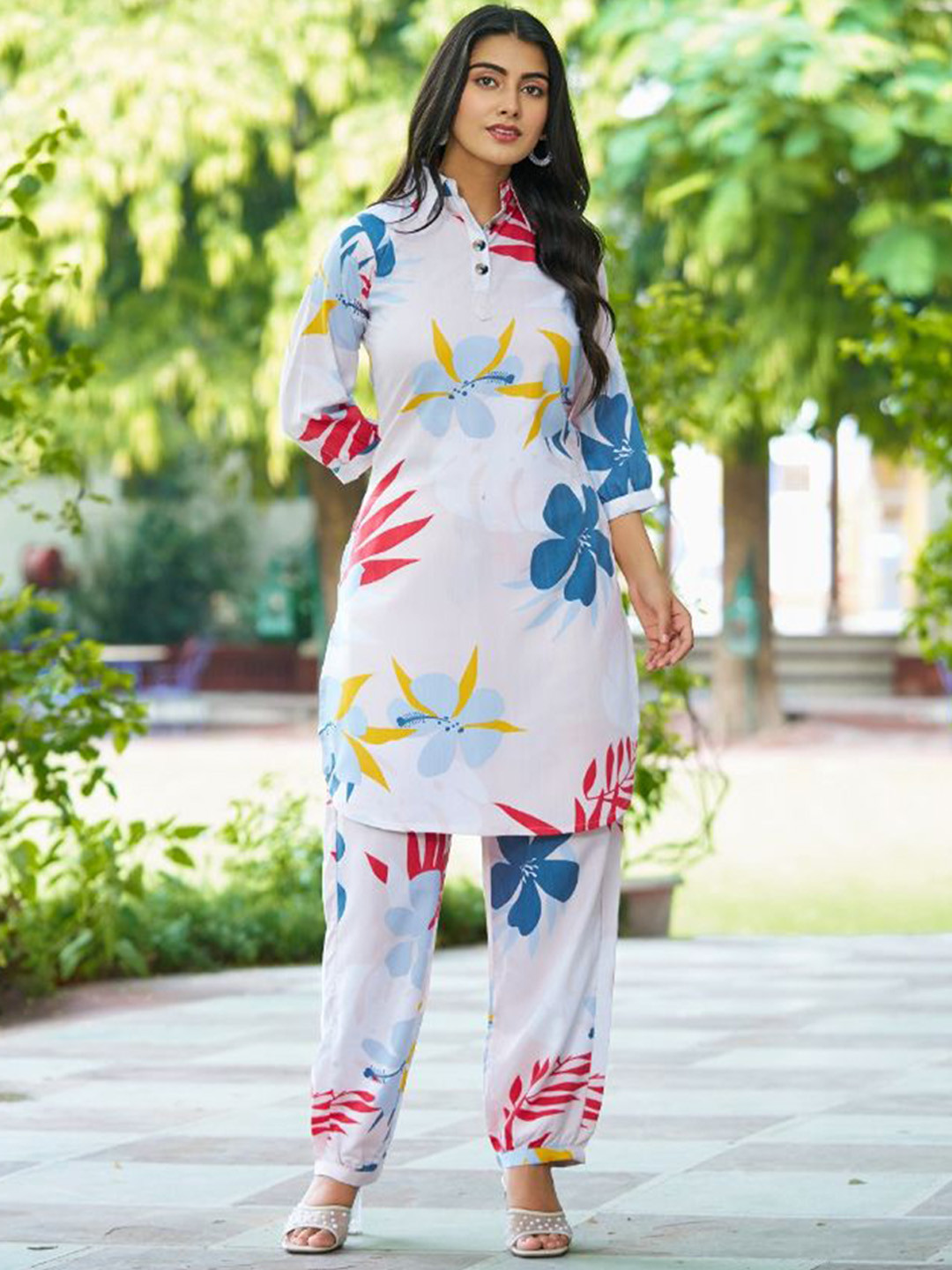 GRISHU COLLECTION Printed Pure Cotton Shirt Collar Tunic With Trouser