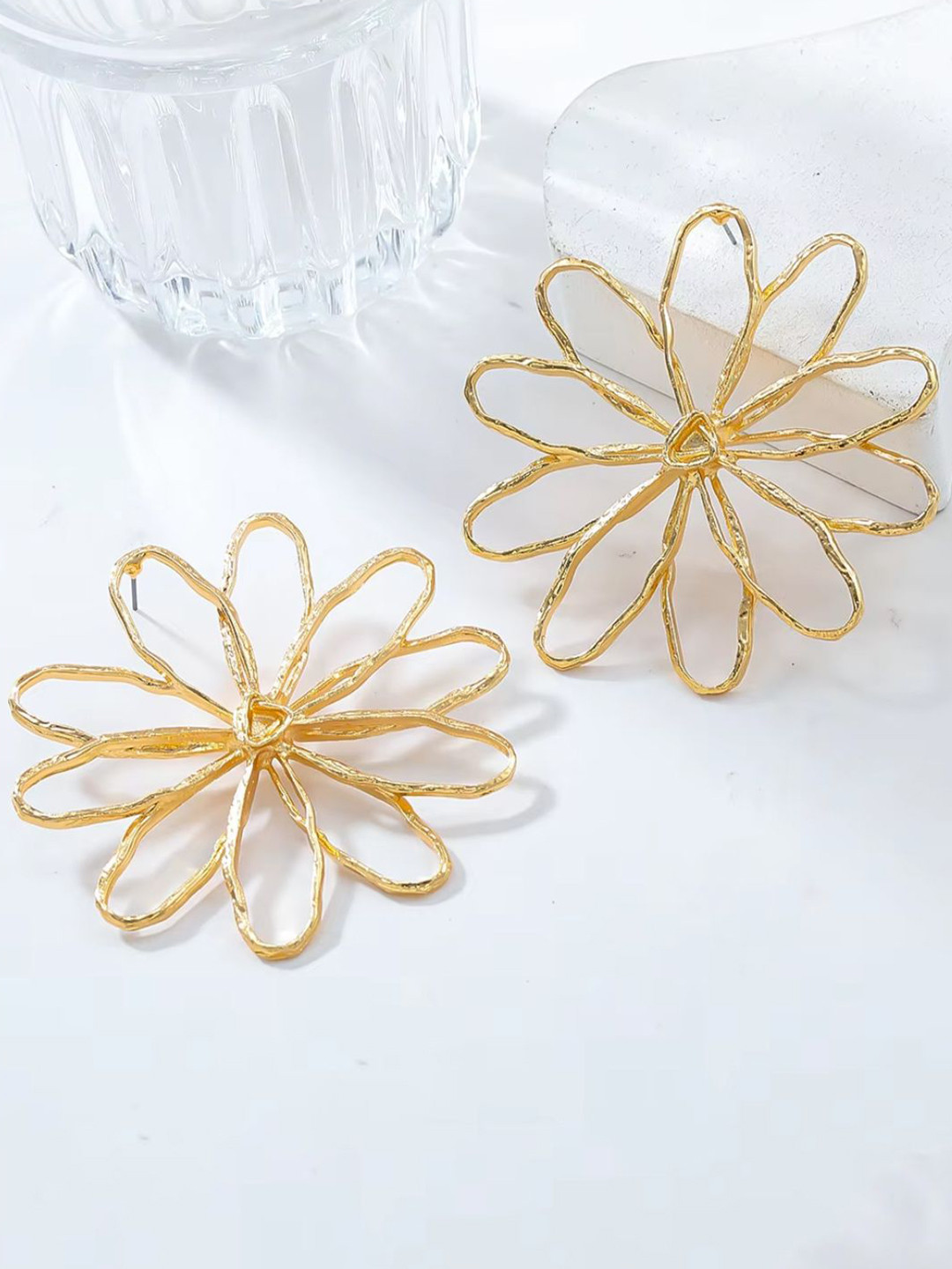 Young & Forever Gold-Plated Floral Shaped Statement Drop Earrings
