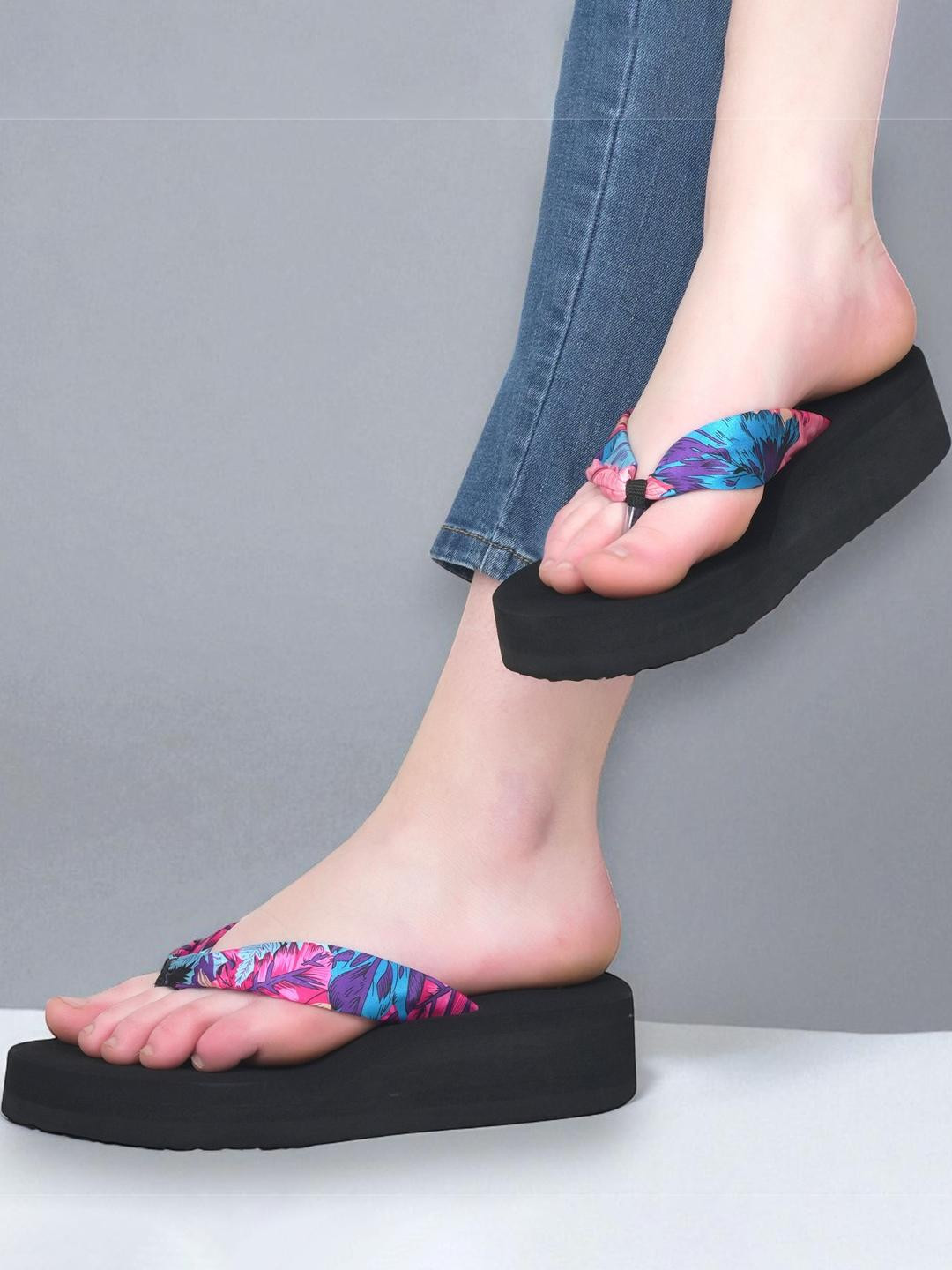 LOVEHUSH Multi Color Round Toe Wedge Sandals