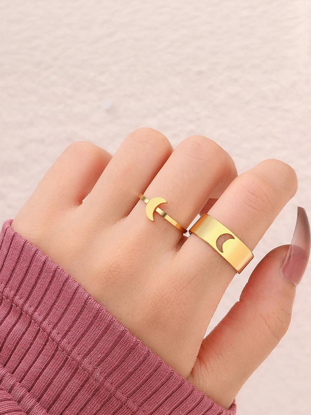 DressBerry Set Of 2 Gold Plated Half Moon Design Finger Ring