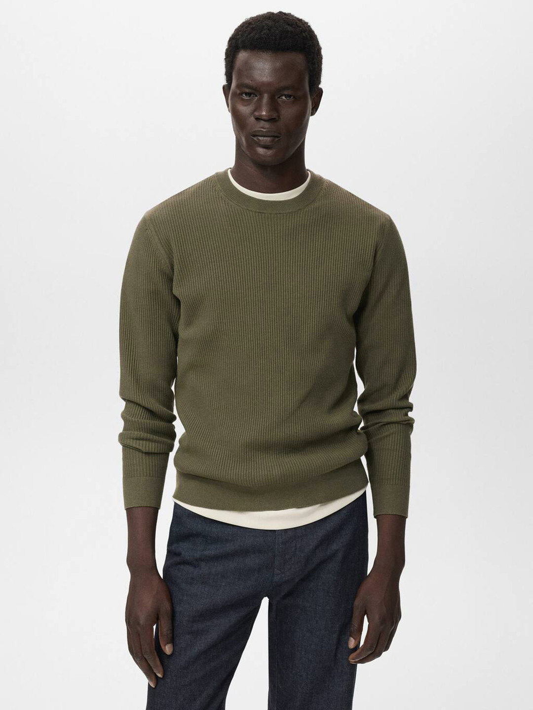 MANGO MAN Fine Knit Ribbed Pullover
