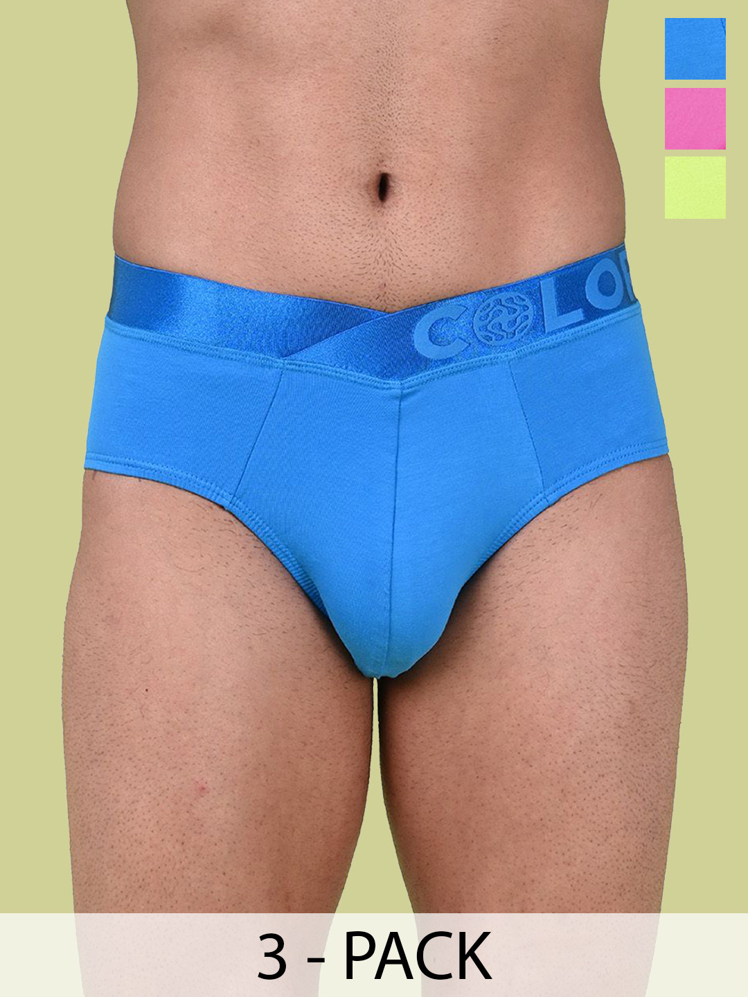 COLORS by Rupa Frontline Pack Of 3 Low-Rise Basic Briefs 1002-DBL-FGrn-PhPnk