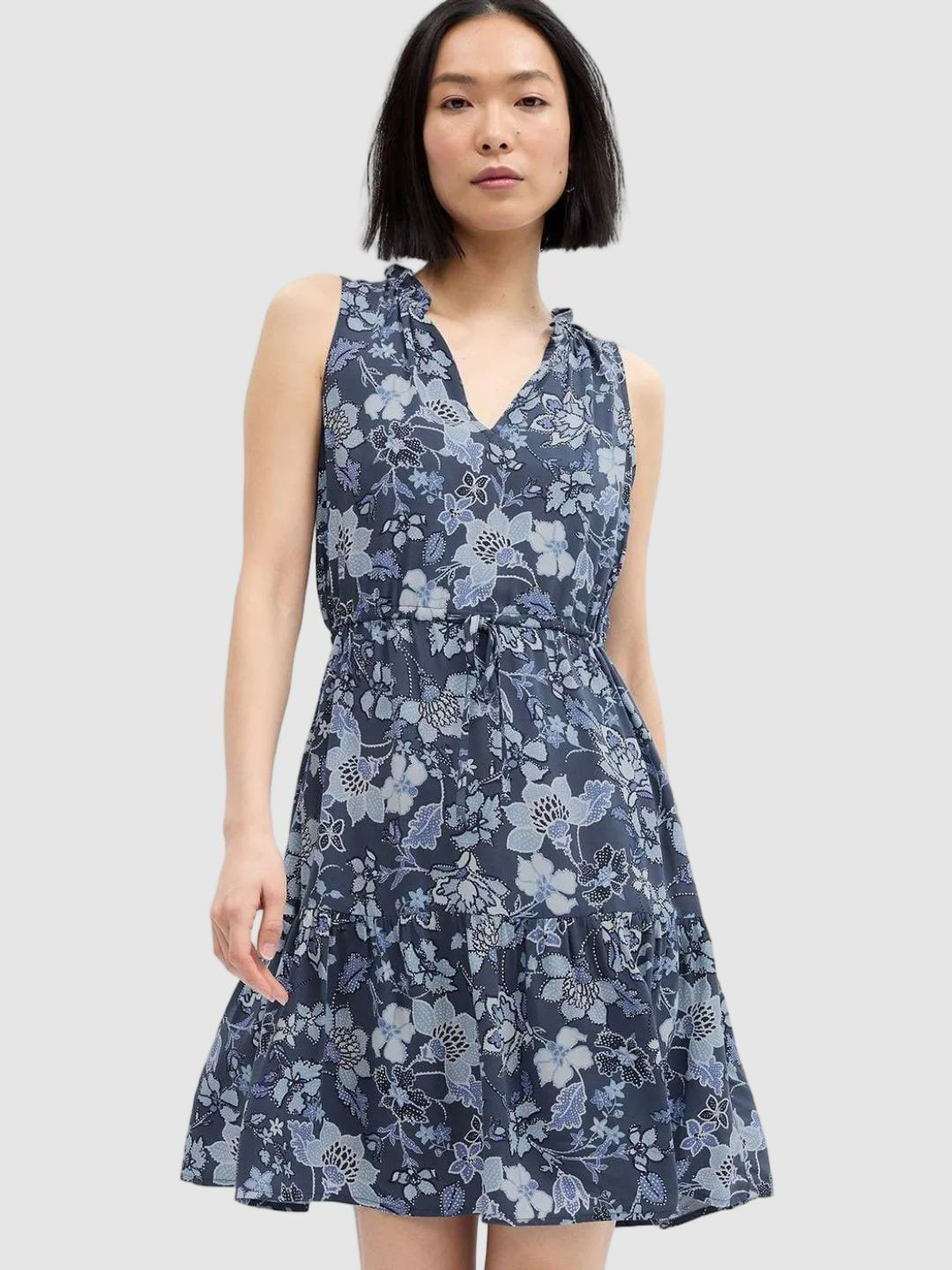 GAP Floral Print Belted Fit & Flare Dress