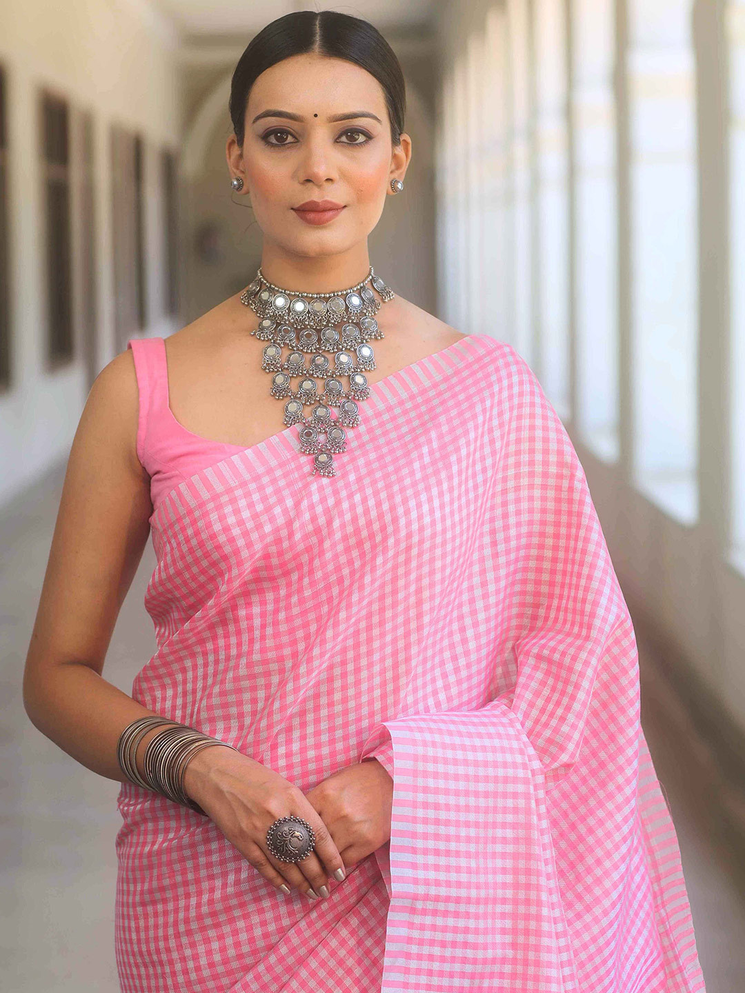 Banarasee Checked Tissue Saree