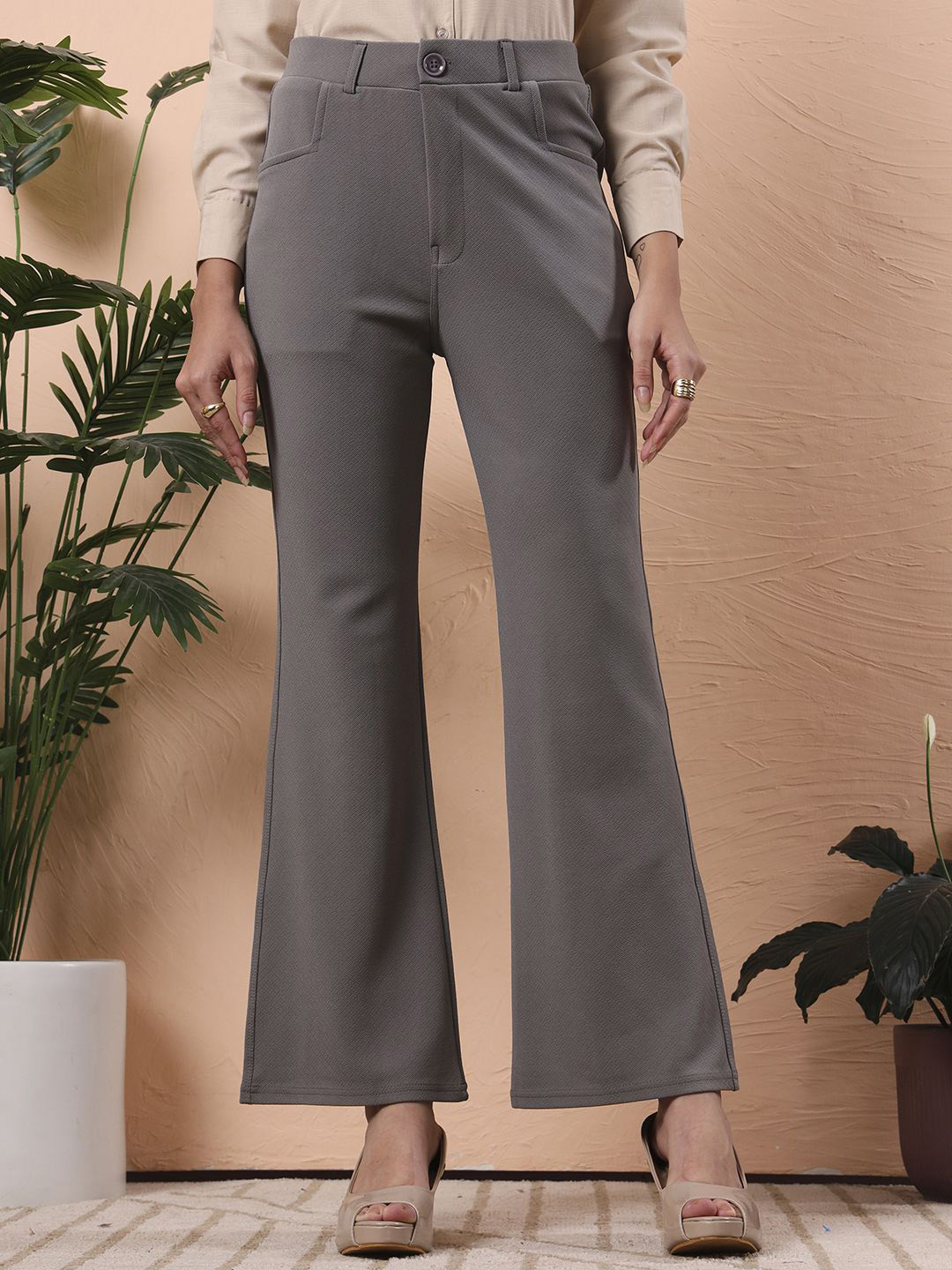 FITHUB Women High-Rise Bootcut Formal Trouser