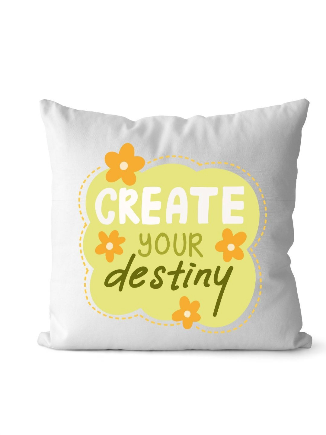 Loops n knots White & Yellow Create Your Destiny Printed Pre-Filled Cushion