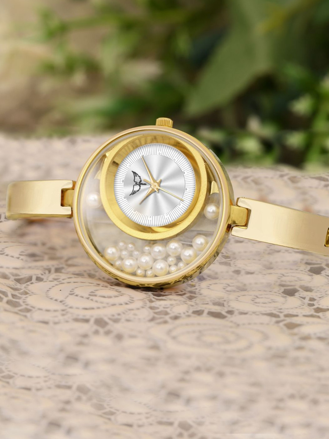 WHITE BIRD Women Embellished Dial & Bracelet Style Straps Analogue Watch 5099 Gold