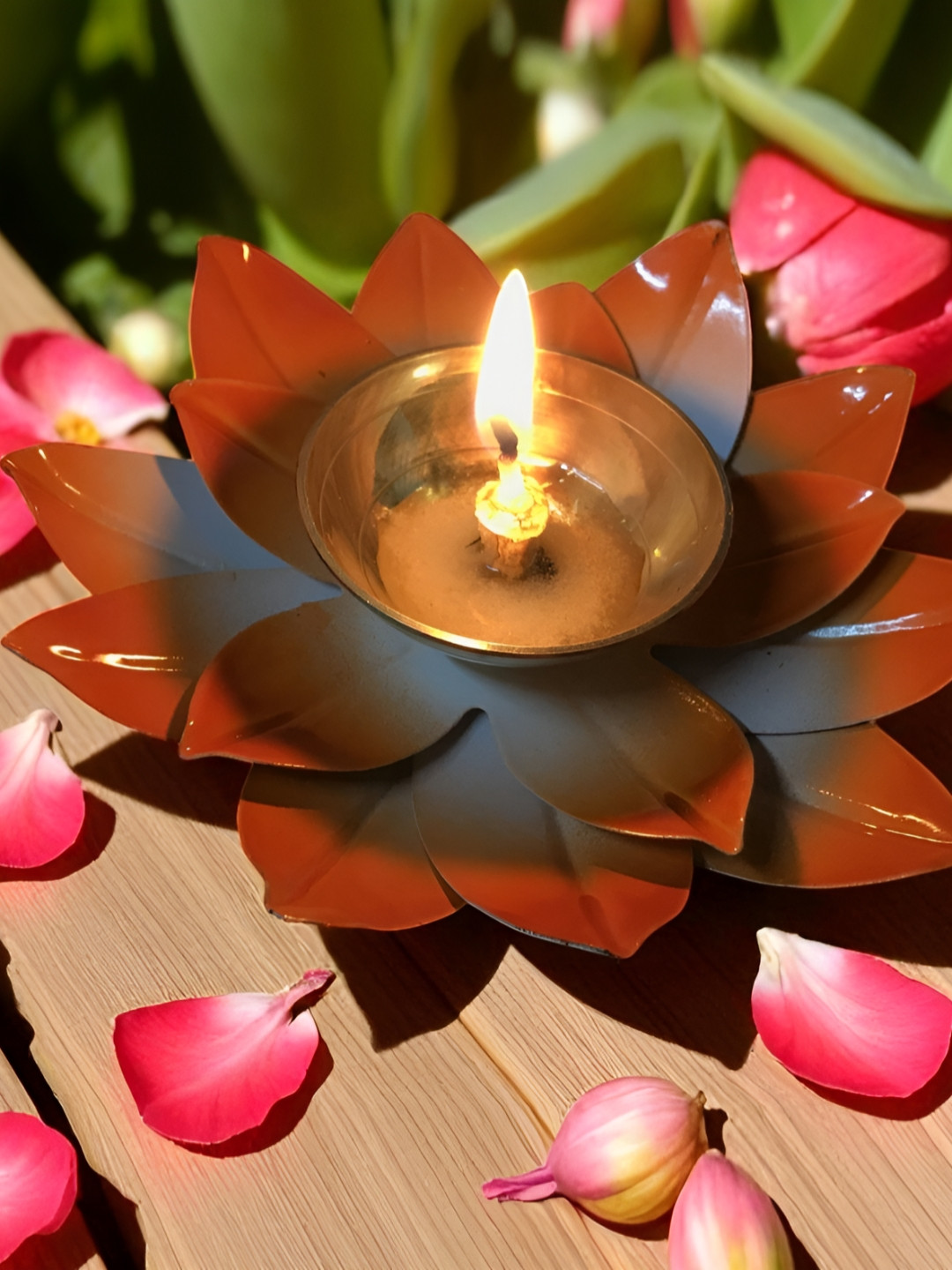 GADINFASHION Orange-Colored & Yellow Lotus Shape Akhand Jyoti Pooja Diya