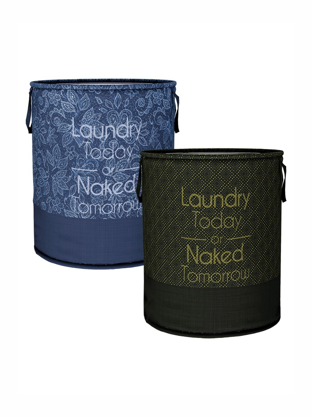 Aura Navy Blue & Black 2 Pieces Printed Non-Woven Foldable Laundry Bags With Handle - 45L
