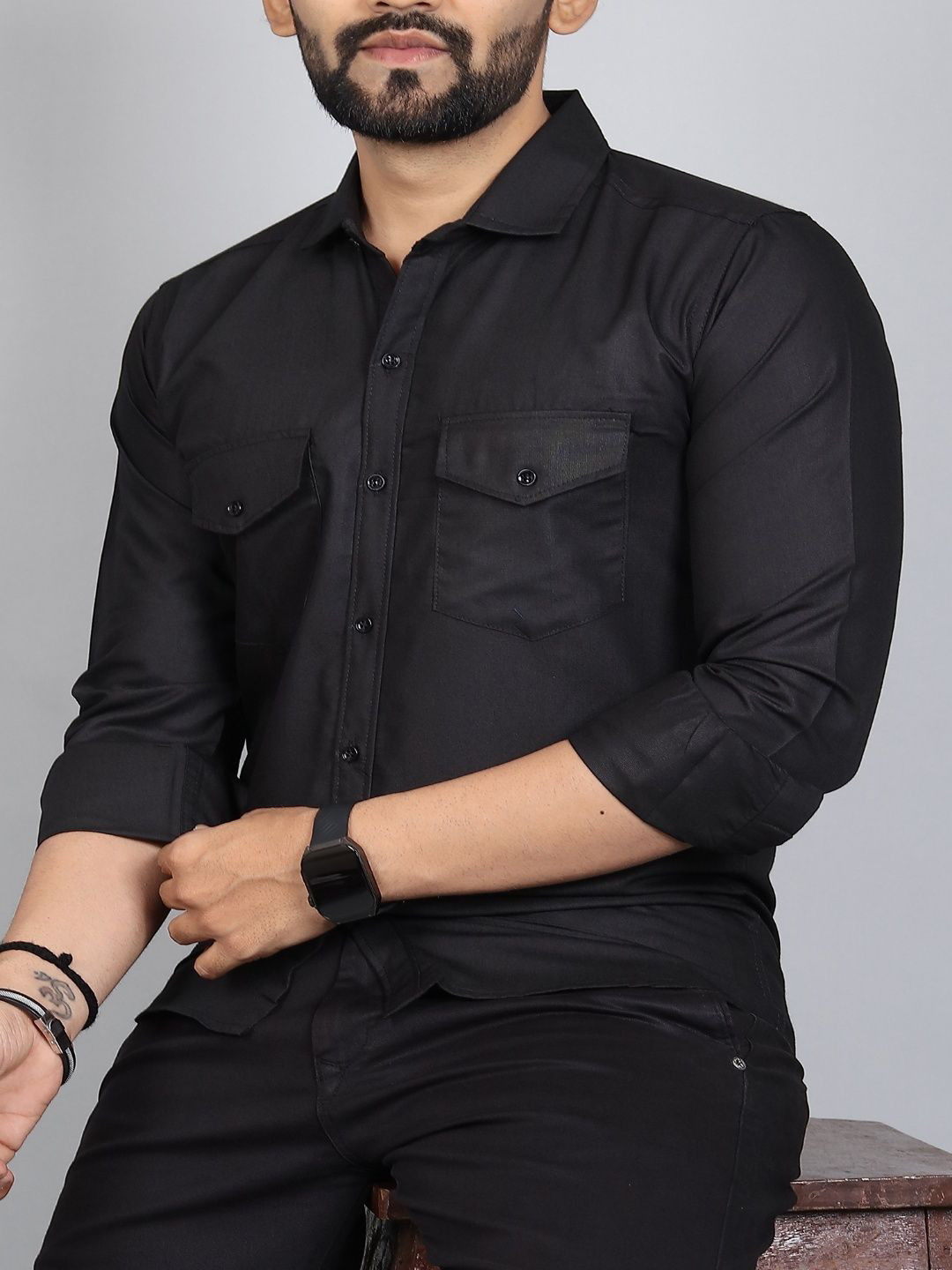 QLONZ STORE Men Classic Fit Solid Spread Collar Cotton Casual Shirt