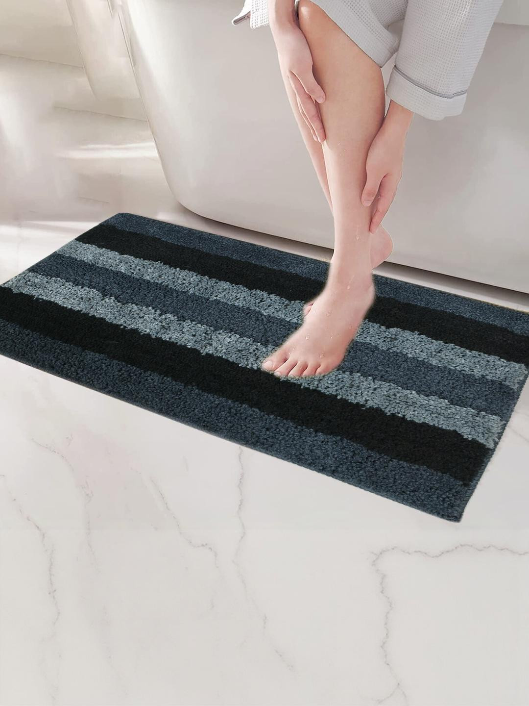 CROWN MATTINGS Black 1400 GSM Microfibre Bath Rugs