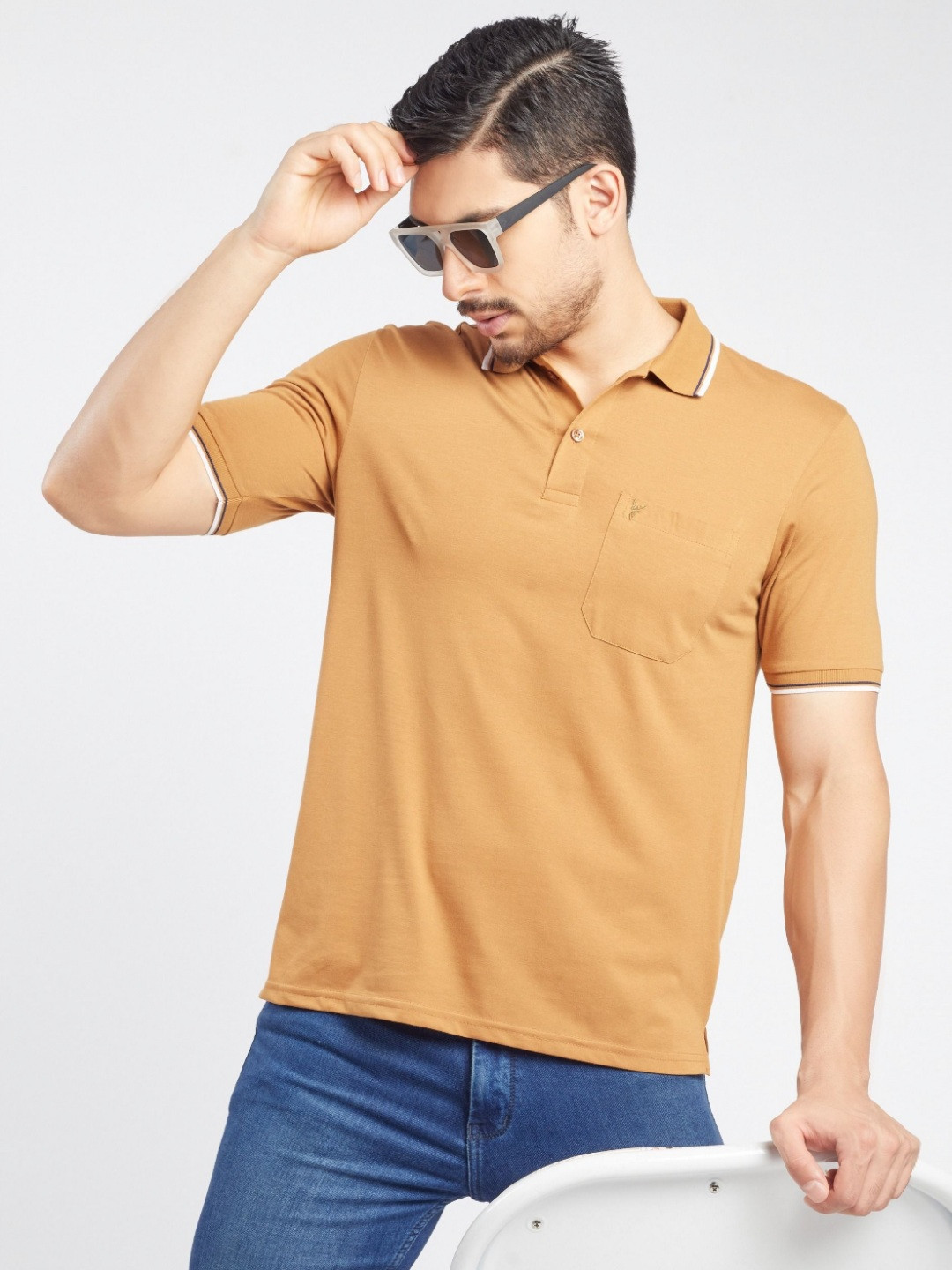 PRORIDERS Men Solid Mustard Regular Fit Polo T-shirt