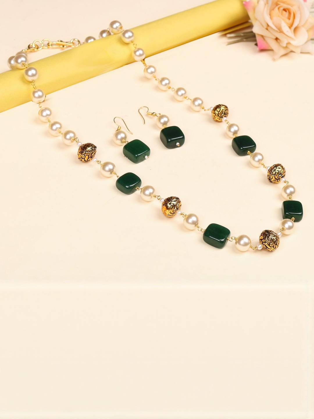 GEO JEWELS Brass Gold-Plated Bead & Pearl Jewellery Set