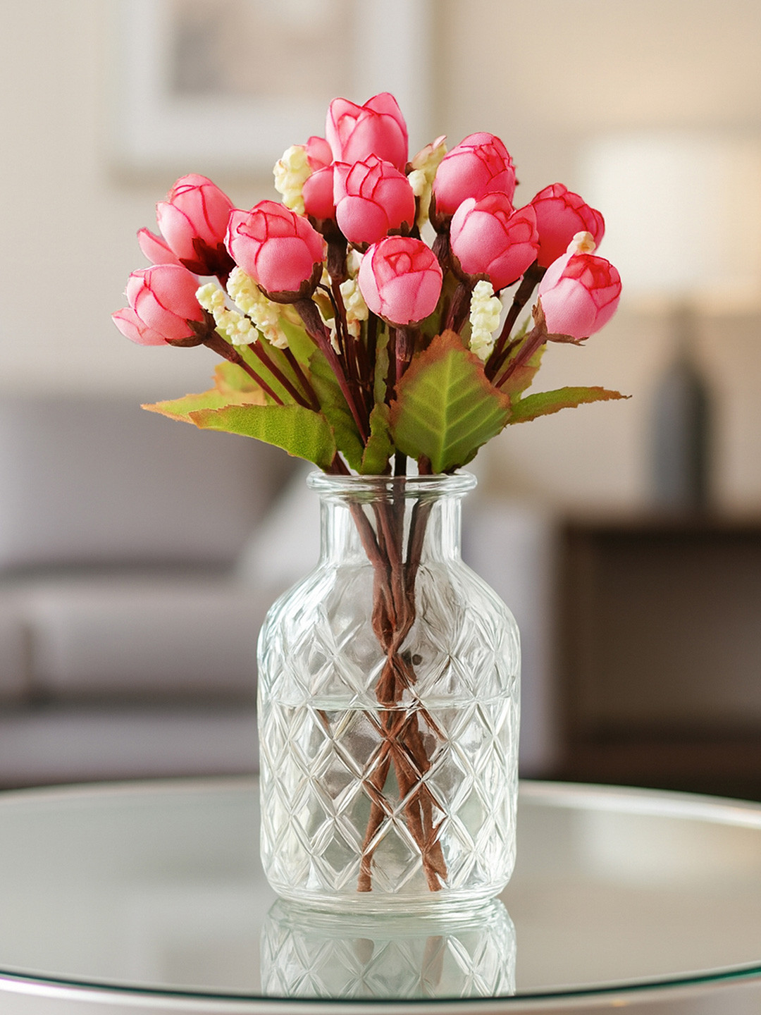 Homesake Red & Green 2 Pieces UV-Resistant Faux Rose Flower