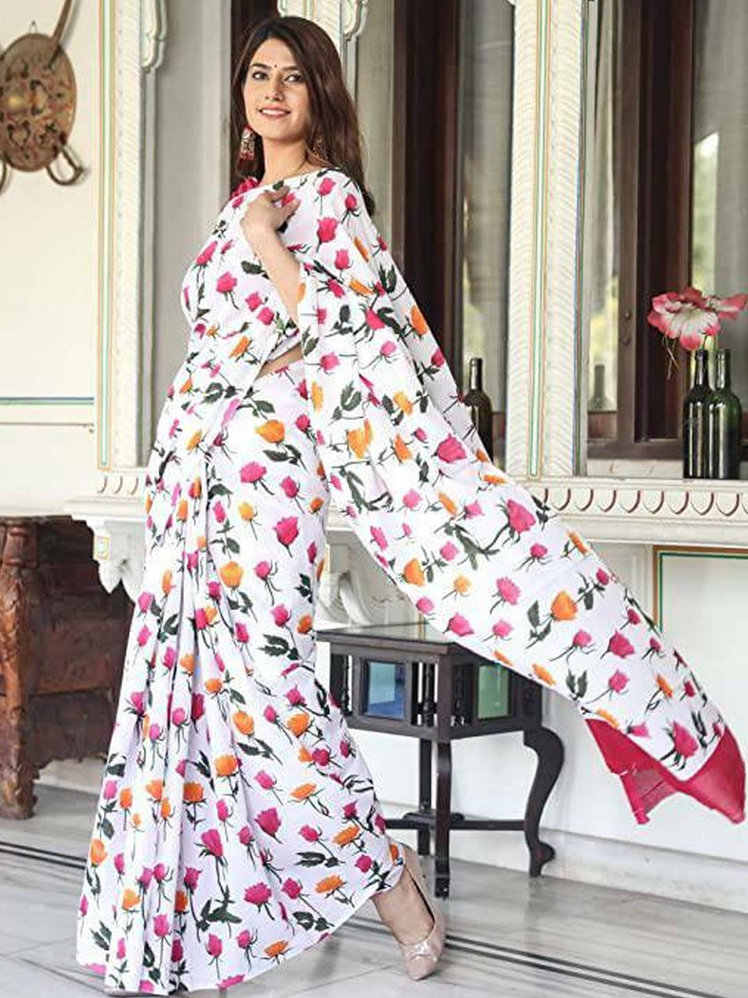 Lovwear White Pure Cotton Sarees