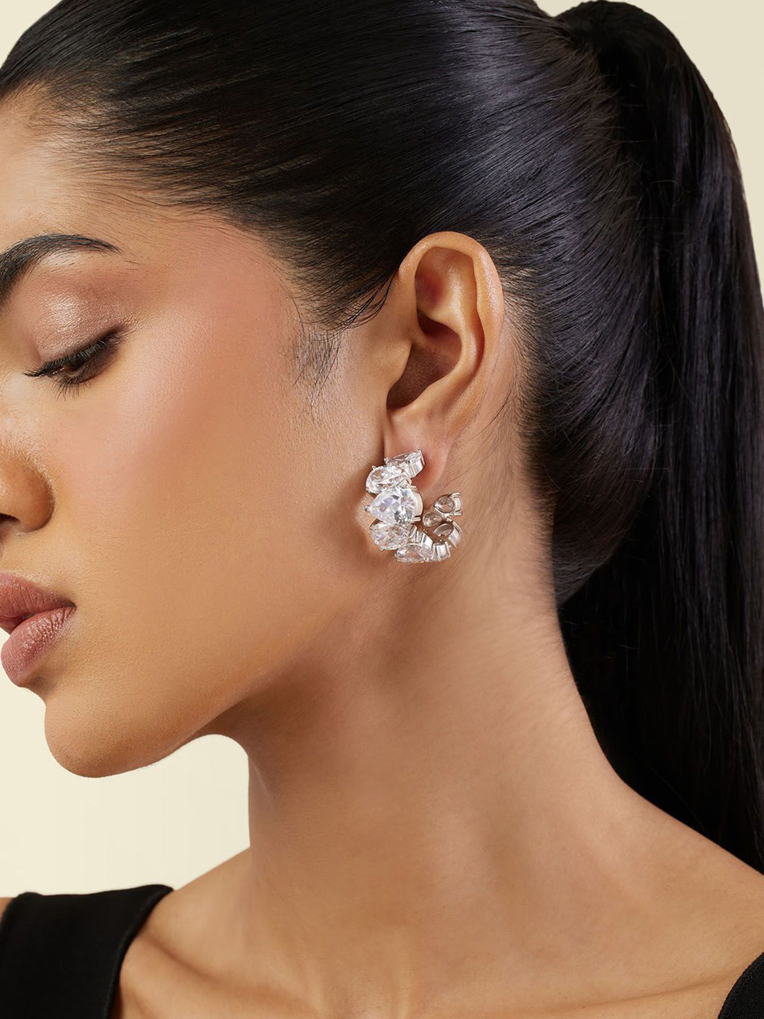 Isharya Rhodium-Plated Luxe Glow Statement Cubic Zirconia Studded Hoop Earrings