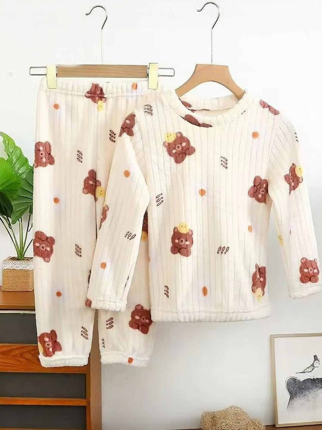 FITIN OUTFIT Girls White Wool Blend Solid Clothing Set