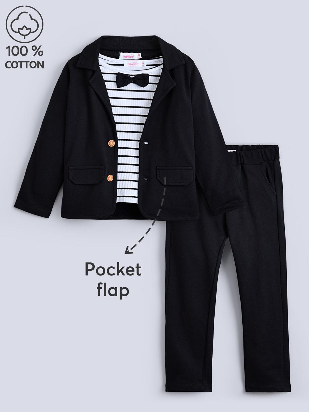 Hopscotch Boys 3 Pieces Black Pure Cotton Printed Clothing Set