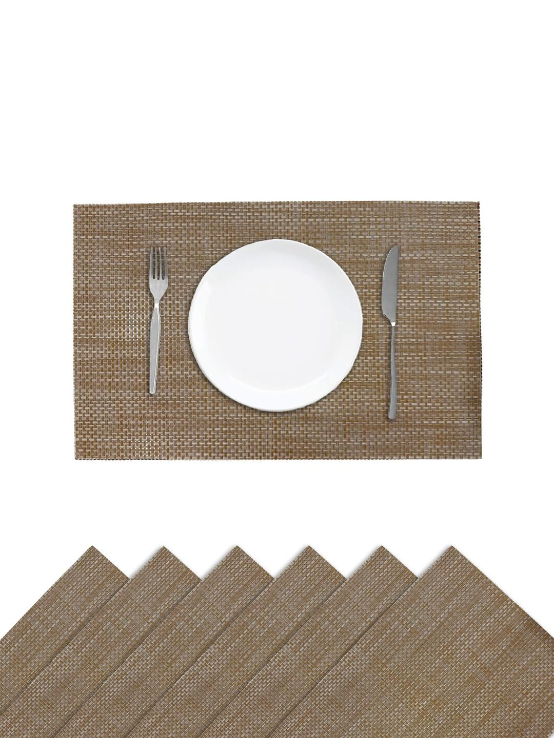 Black gold Beige Pack of 6 PVC  Washable, Heat Resistant, Non-Slip Table Placements