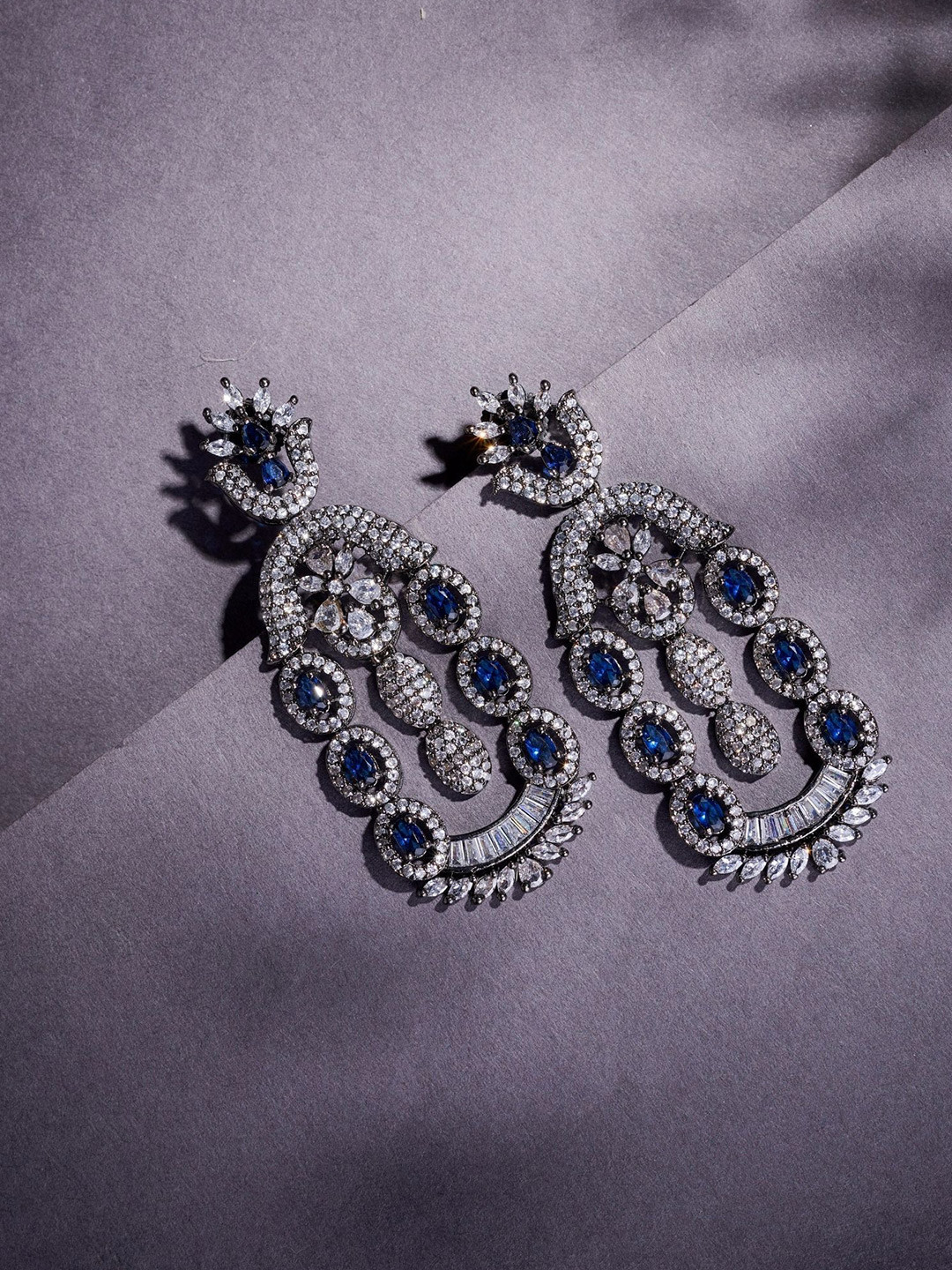 Opal Touch Rhodium-Plated Cubic Zirconia Studded Oval Shaped Drop Earrings