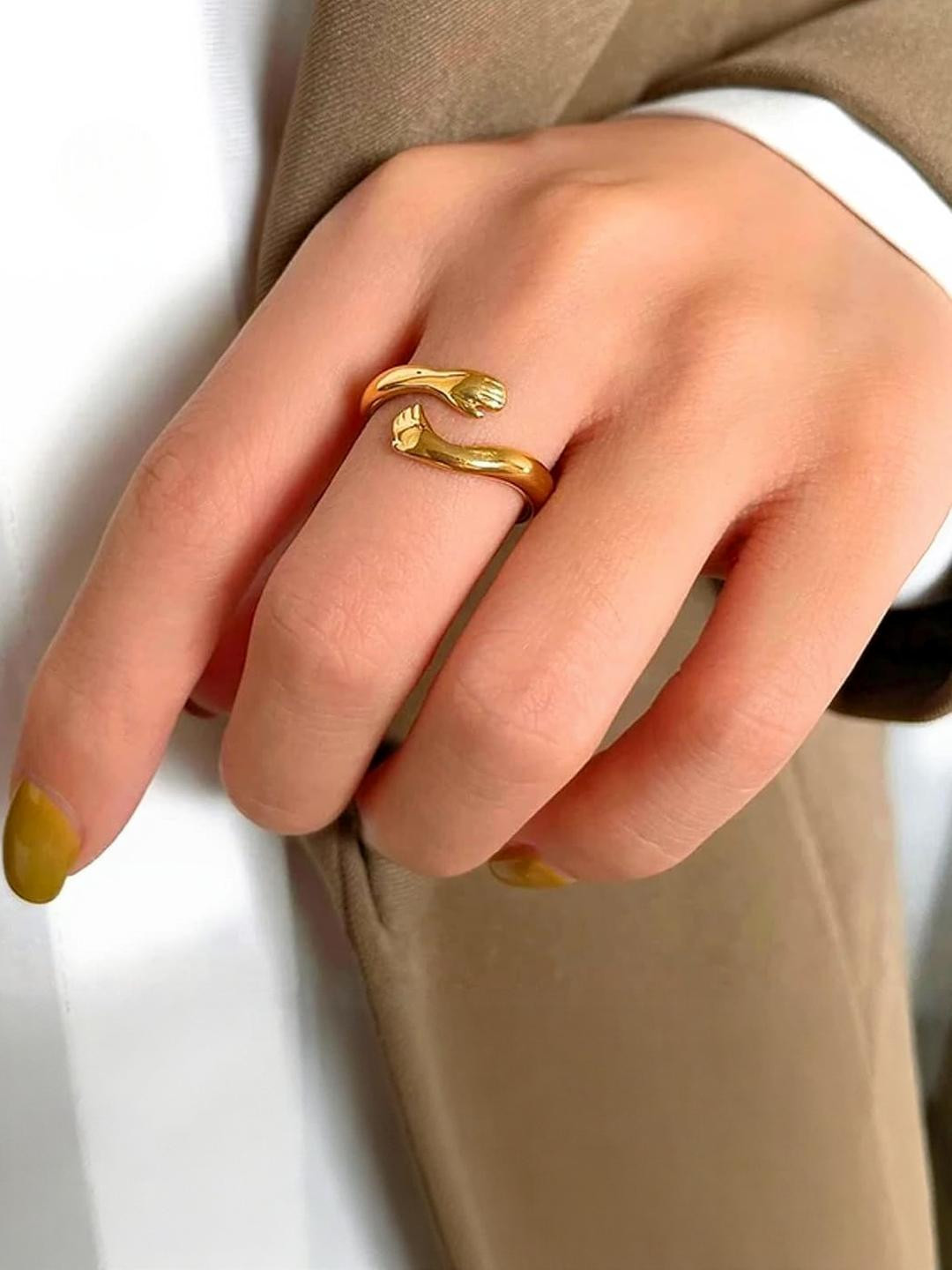 DressBerry Women And Girls Golden Adjustable Friendship and Loved Ones Cuddle Hug Ring