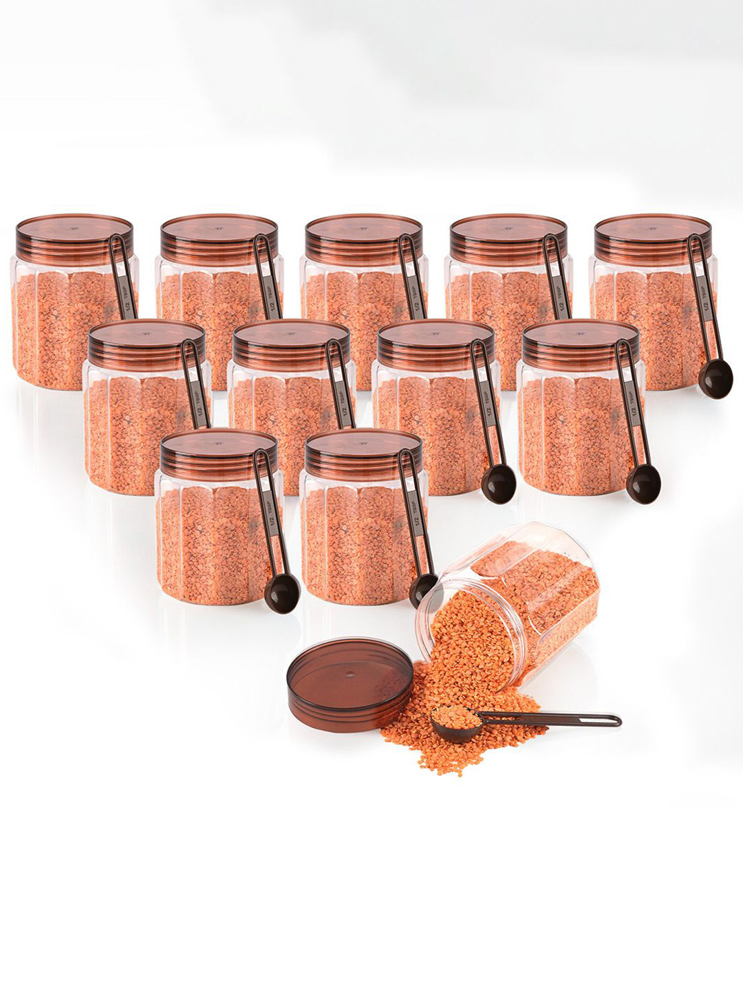Kuber Industries Brown & Transparent 12 Pieces Containers for Kitchen Storage 500ml Each