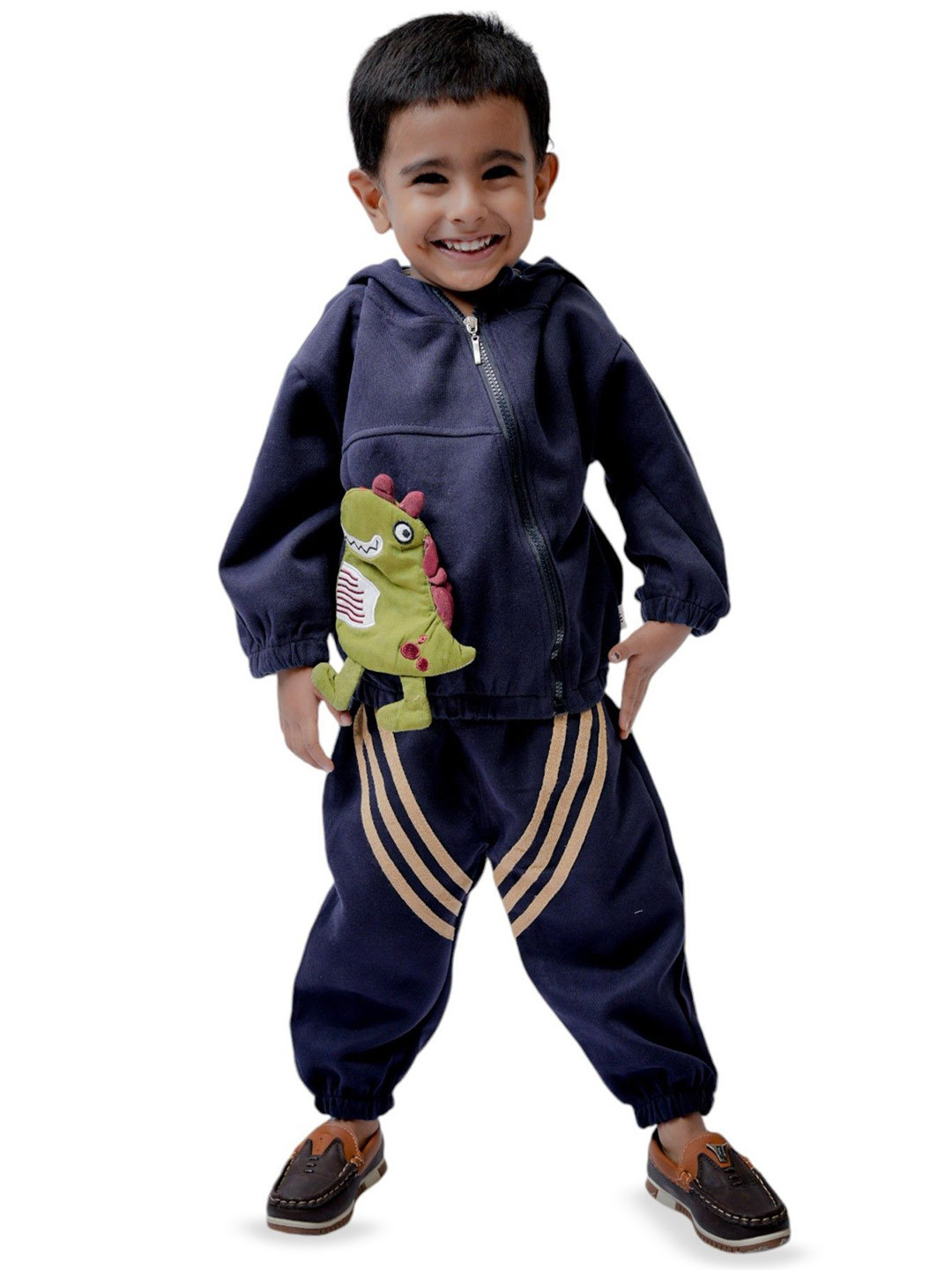 FREE BIRDS Kids Self Design Hooded Pure Cotton Sweatshirt With Jogger