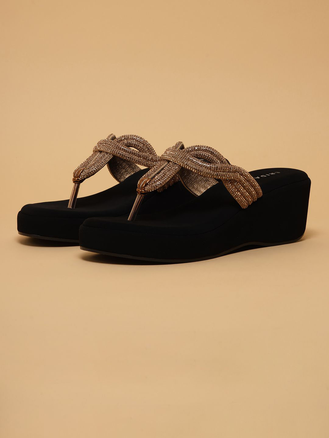 ERIDANI Rhinestone Embellished Wedge Heel Sandals