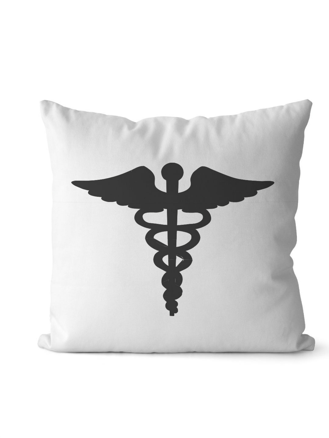 Loops n knots White & Black Caduceus Symbol Printed Pre-Filled Cushion