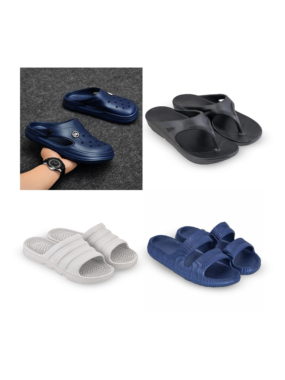 Feel alive Men Set of 4 Textured Clogs Flip Flops