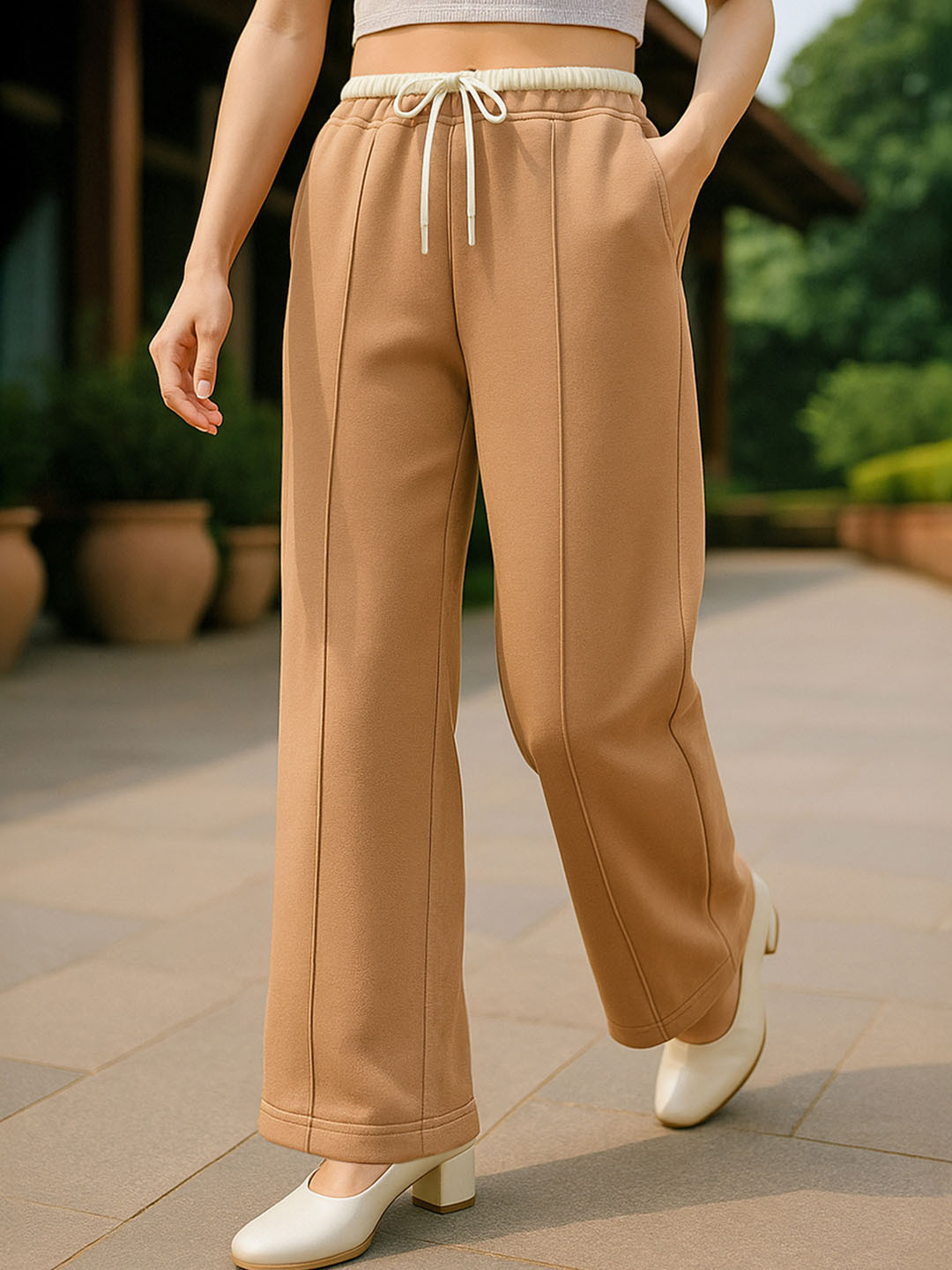 Bewakoof Heavy Duty 1.0 Women's Camel Brown Wide Leg  Pants